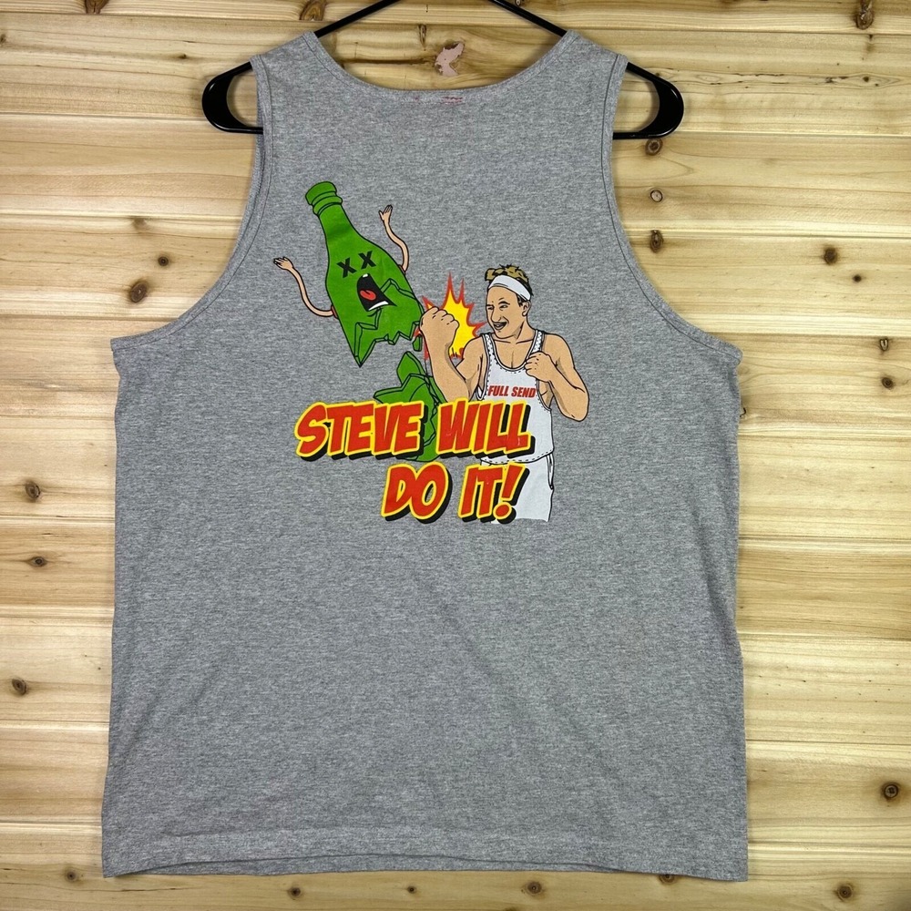 Nelk Boys Tank Top Mens Large Gray Steve Will Do It! Full Send Sleeveless Shirt